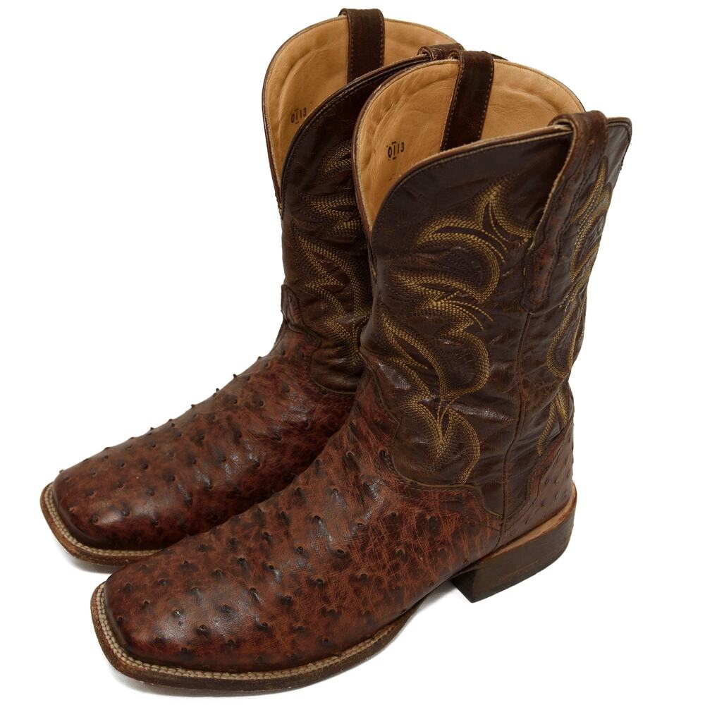 El Dorado Handmade Full Quill Ostrich Broad Square Toe Stockman Cowboy Boots 12